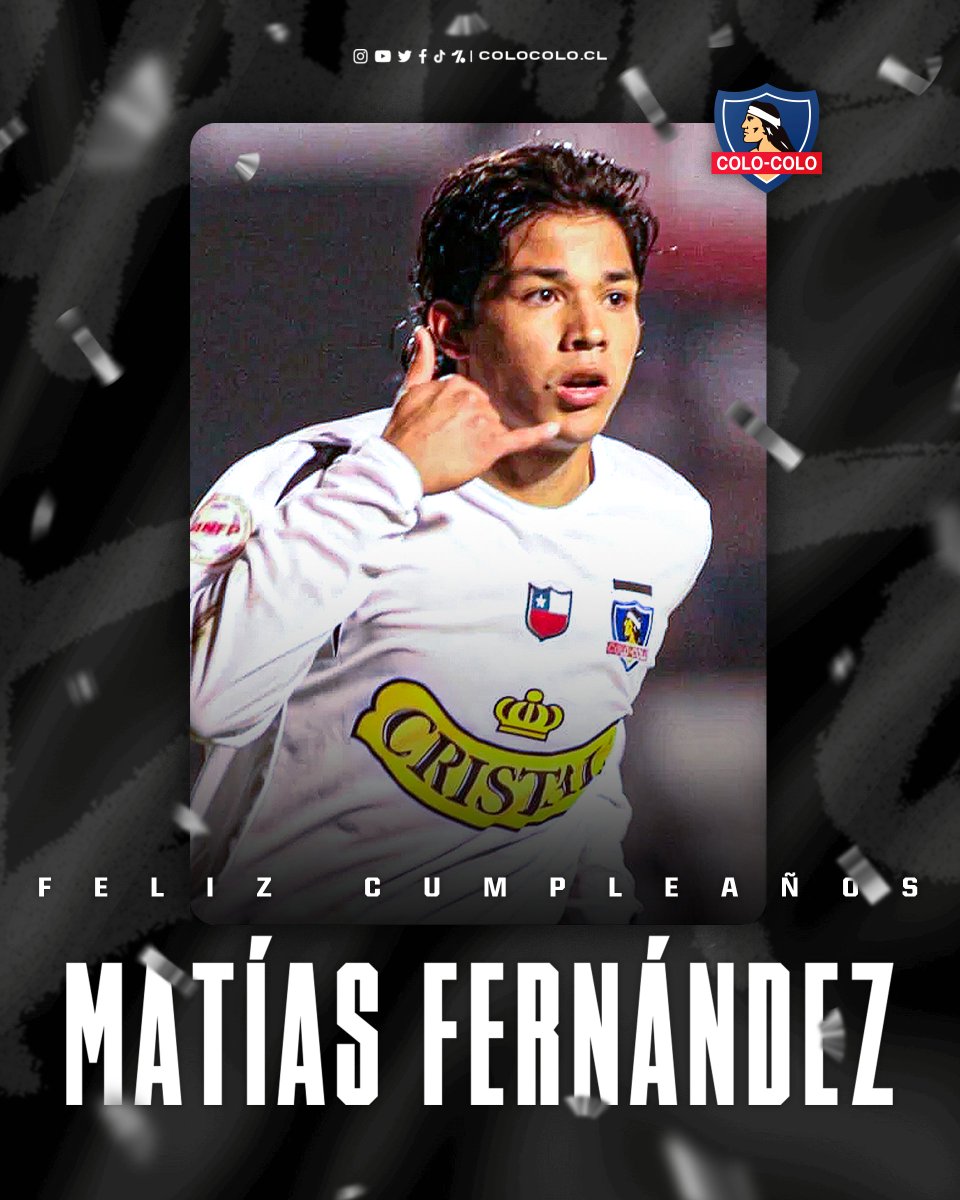 ColoColo's tweet photo. ¡𝐅𝐞𝐥𝐢𝐳 𝐂𝐮𝐦𝐩𝐥𝐞𝐚𝐧̃𝐨𝐬 𝐌𝐚𝐭𝐢𝐠𝐨𝐥!

🏆 Apertura 2006
🏆 Clausura 2006
🏆 Copa Chile 2019
🥇 El mejor jugador de América el 2006 

Talento puro y una pegada maravillosa 👌🏼

¡Felicidades Matías Ariel Fernández! 🎁🎉 https://t.co/ktHQEcLvAL