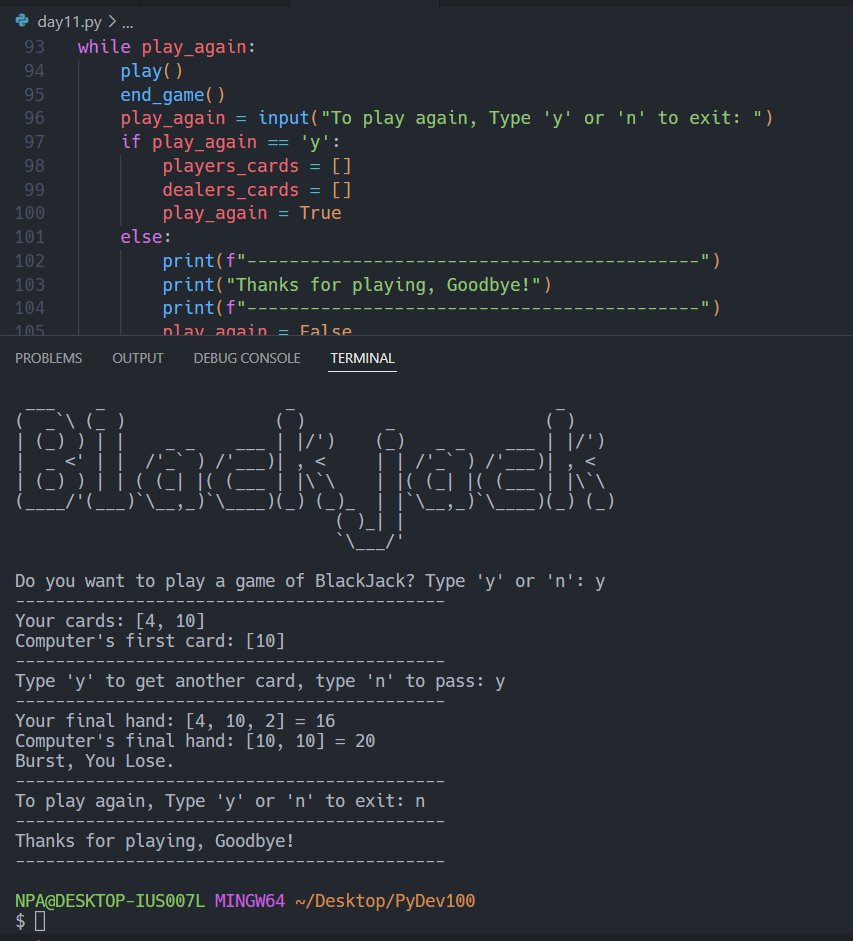 _abbeym_'s tweet photo. Day 11 - #100DaysOfCode
Completed - Blackjack Challenge...πΊ
See snip below...! #PyExperience πππ!
#Python #programming #100daysofpython https://t.co/gpnSZCoKdB