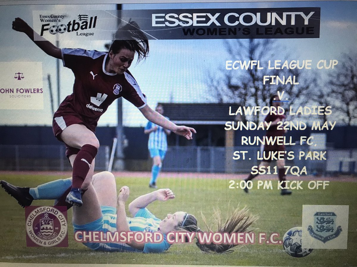 Chelmsford City Women FC (@claretswomen) on Twitter photo ECWFL CUP FINAL π on Sunday- the first of 3 MASSIVE games against <a href="/fc_lawford/">Lawford Ladies FC</a>
Weβd love a Claret Army supporting us <a href="/OfficialClarets/">Chelmsford City FC</a> <a href="/OfficialCCSC/">Chelmsford City SC</a> <a href="/CCWFCReserves/">Chelmsford City WFC Reserves</a> @U11City <a href="/MarcStephan35/">Marc Stephan</a> <a href="/WF_East/">Women's Football East</a> <a href="/JohnFowlersLLP/">John Fowlers Solicitors LLP</a> <a href="/TradePriceCars_/">Trade Price Cars</a> <a href="/EssexCountyFA/">Essex County FA</a> ECWFL CUP FINAL π on Sunday- the first of 3 MASSIVE games against <a href="/fc_lawford/">Lawford Ladies FC</a>
Weβd love a Claret Army supporting us <a href="/OfficialClarets/">Chelmsford City FC</a> <a href="/OfficialCCSC/">Chelmsford City SC</a> <a href="/CCWFCReserves/">Chelmsford City WFC Reserves</a> @U11City <a href="/MarcStephan35/">Marc Stephan</a> <a href="/WF_East/">Women's Football East</a> <a href="/JohnFowlersLLP/">John Fowlers Solicitors LLP</a> <a href="/TradePriceCars_/">Trade Price Cars</a> <a href="/EssexCountyFA/">Essex County FA</a>