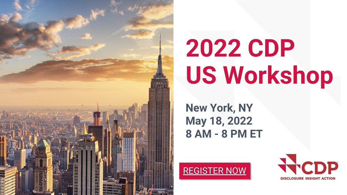 CDP's tweet photo. We’re bringing together US leaders in sustainability, business, finance and policy for a full day of collaboration and insights.
Register here for the 2022 CDP US Workshop on May 18: https://t.co/Rafzzt0Inl
#CDPWorkshop https://t.co/Xo2iXRdygW