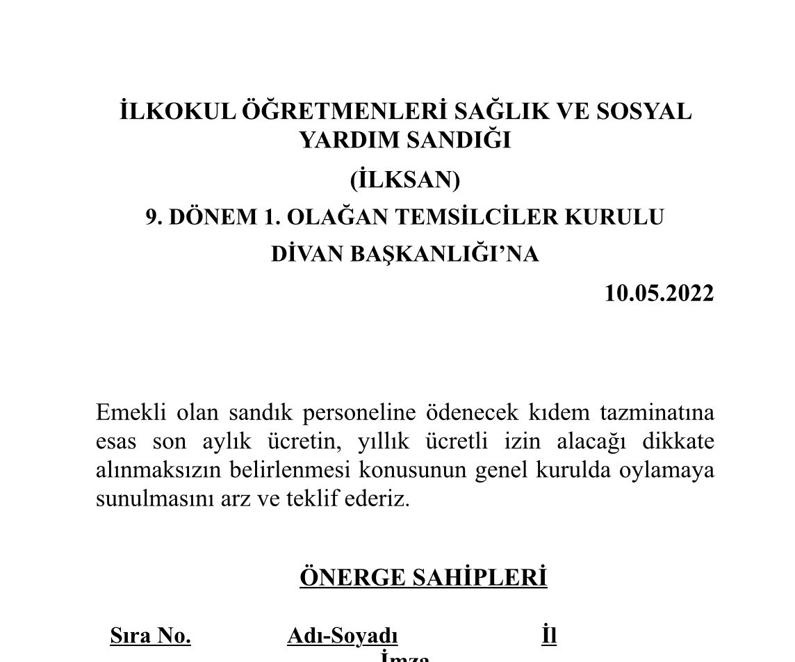 Üyelerimizin,mali genel kurulda verdiği önergelerde
Sandık personelin fahiş emeklilik ikramiyesinin düşürülerek öğretmenlerle eşitlenmesini istedi
Ancak çok gürültü çıkaranlar öğretmenlerin değil <a href="/ilksangovtr/">İLKSAN</a> genel müdürü ve sandık personelinin ayrıcalıklı olması için el kaldırdı