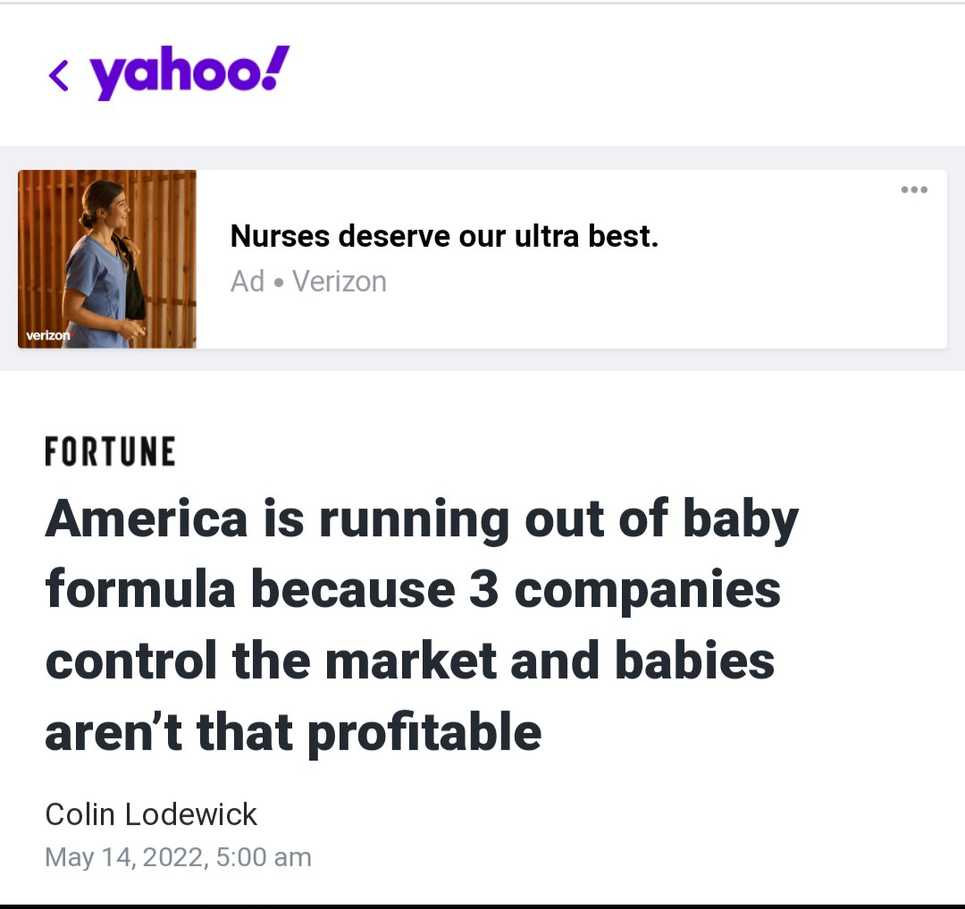 GoGorham's tweet photo. @FaceTheNation @CBSNews @margbrennan It's not an issue of how many oversee to regulate #babyformula, it's a matter of how many make it.
It's #Monoploy and #PriceGougingthat that caused #BabyFormulaShortage
It's everything but a free market. https://t.co/PTKco77vIi