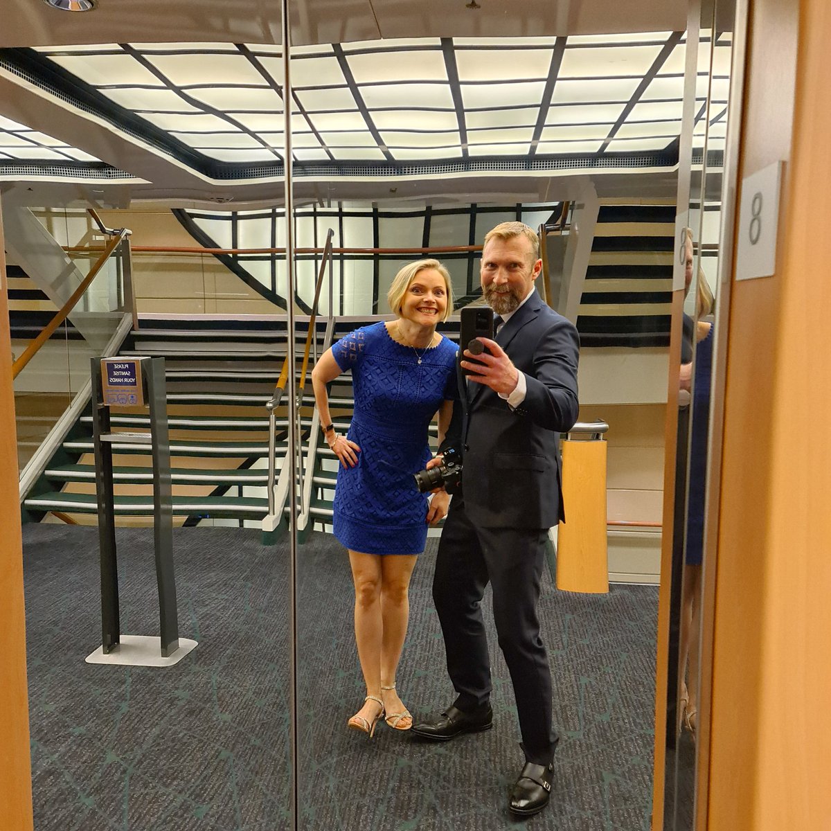 andyandkirstie's tweet photo. @travelblogjamie 'Formal' night on our Marella cruise last week. Glad I didn't go for the DJ. I was a bit overdressed in a suit tbh. #reflectionselfie https://t.co/yUfqMPDtSX