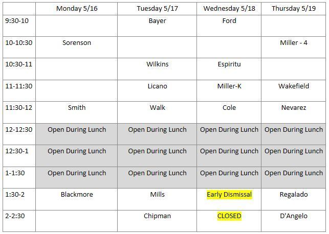 The Scholastic Book Fair is coming to Valle Vista May 16-19th.  Students will be going during a scheduled time with their class, but can also shop during lunch or during our "End of Year Wrap-up" on Thursday, May 19th from 5-6:30 p.m.  scholastic.com/bf/vallevistaes