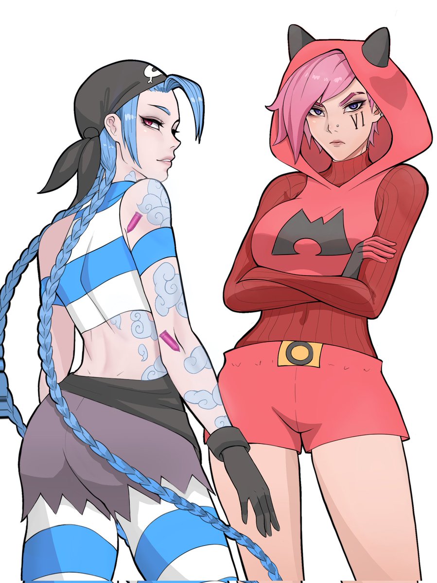 Algorithms hate me... anyways vi and jinx Pokémon cosplay??? #arcane  #digitalart #Commission, image size:899x1200