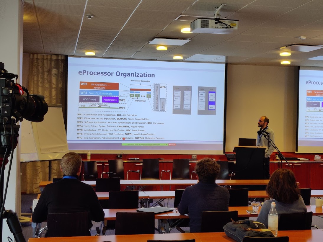 eprocessor_eu's tweet photo. Our conference premiere by Nehir Sönmez 
@BSC_CNS, Pedro Trancoso @chalmersnyheter, Kevin Mika @unibielefeld! Thank you @hipeac for such an inspiring event  #CSWSpring22 #OutOfOrder #CPU #OpenSource #RISCV #eProcessor https://t.co/Tq2wuJHpZo