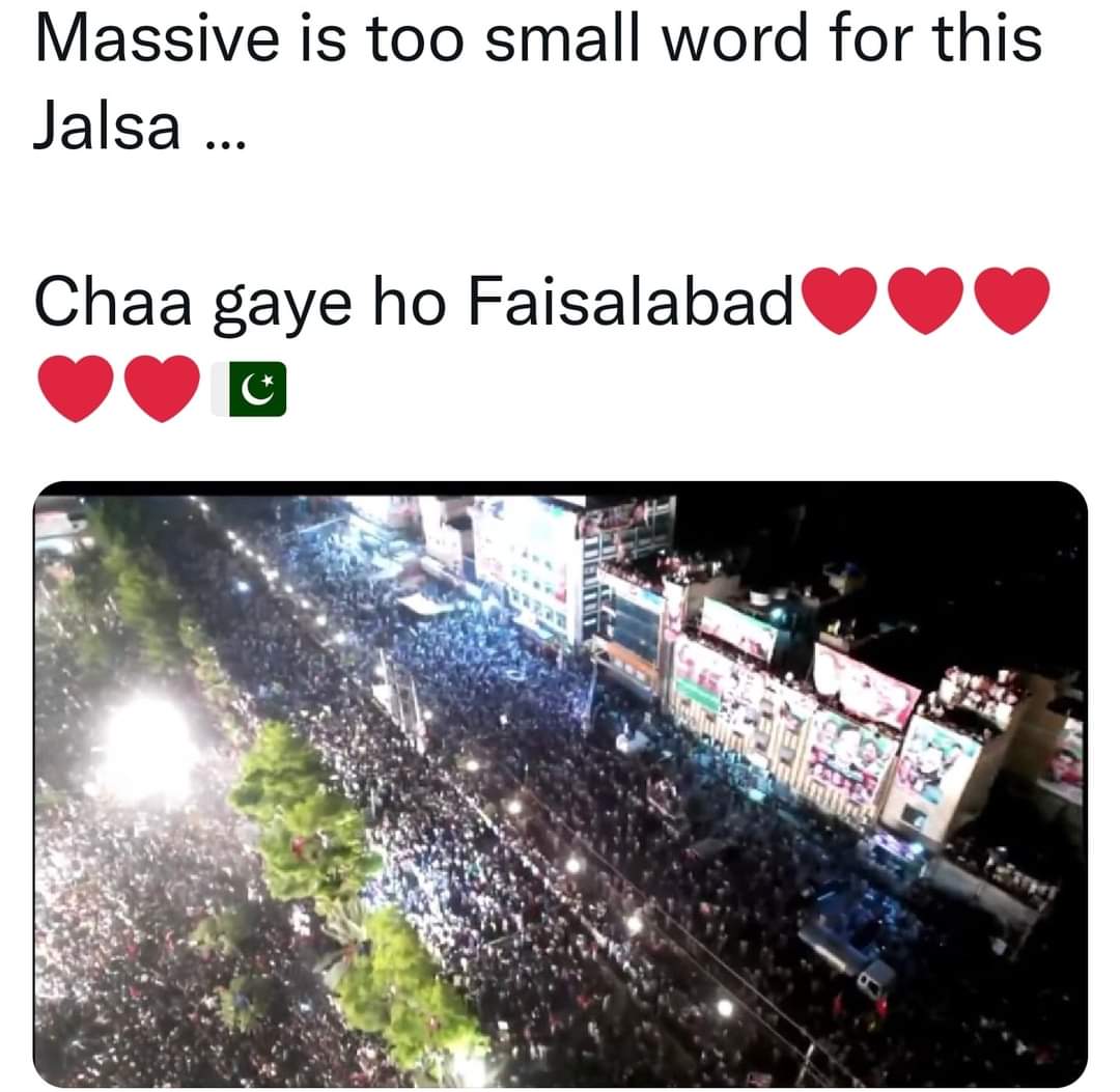 SajidKh42632033's tweet photo. Faislabad you beauty 😍🔥
#امپورٹڈ_حلومت_نامنظور
#FaisalabadJalsa
#غریدہ_دیکھو https://t.co/RSkTrspaLP