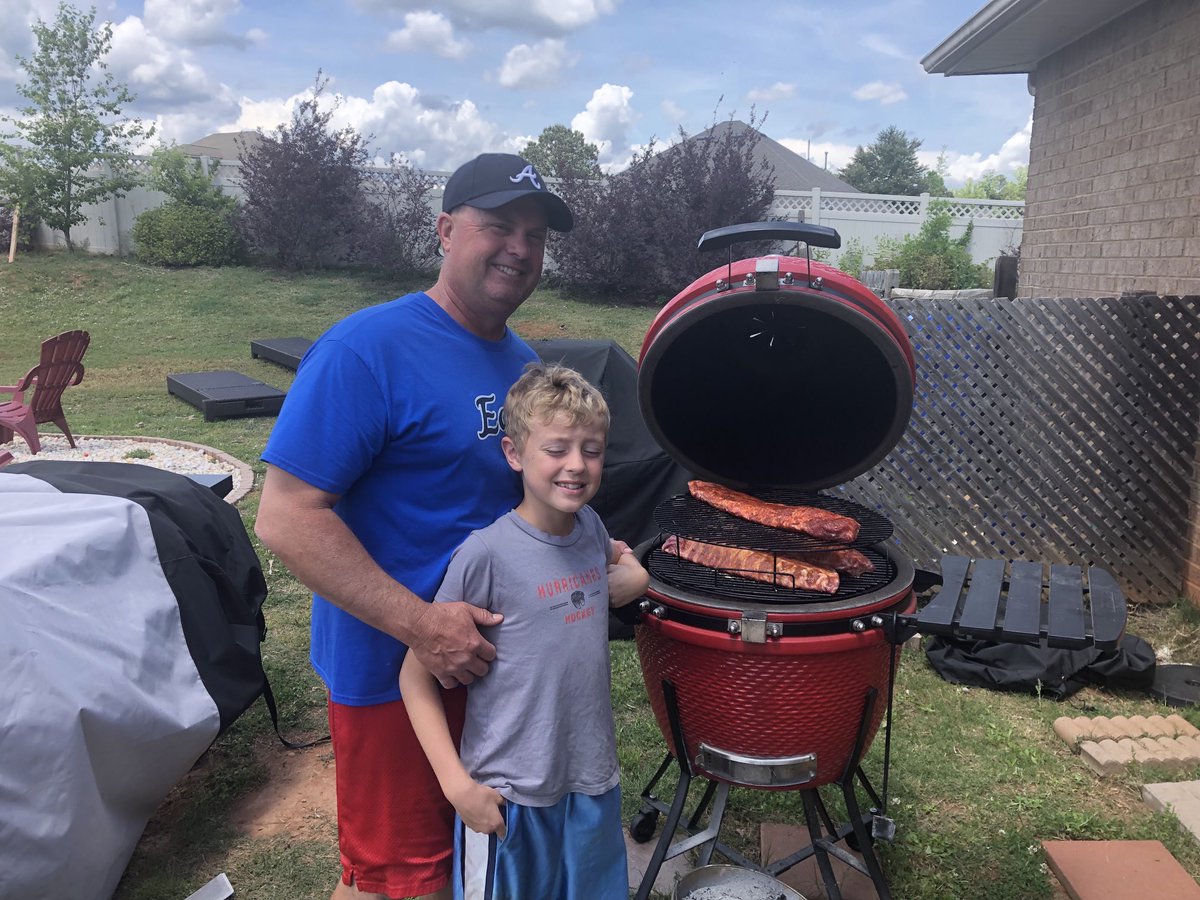 redwuf90's tweet photo. Great day to have Alex learn how to prep and smoke ribs. He loves ribs and wanted to fix some. Now we wait  for 4 hours. Proud Dad https://t.co/s4GgvQFmSy