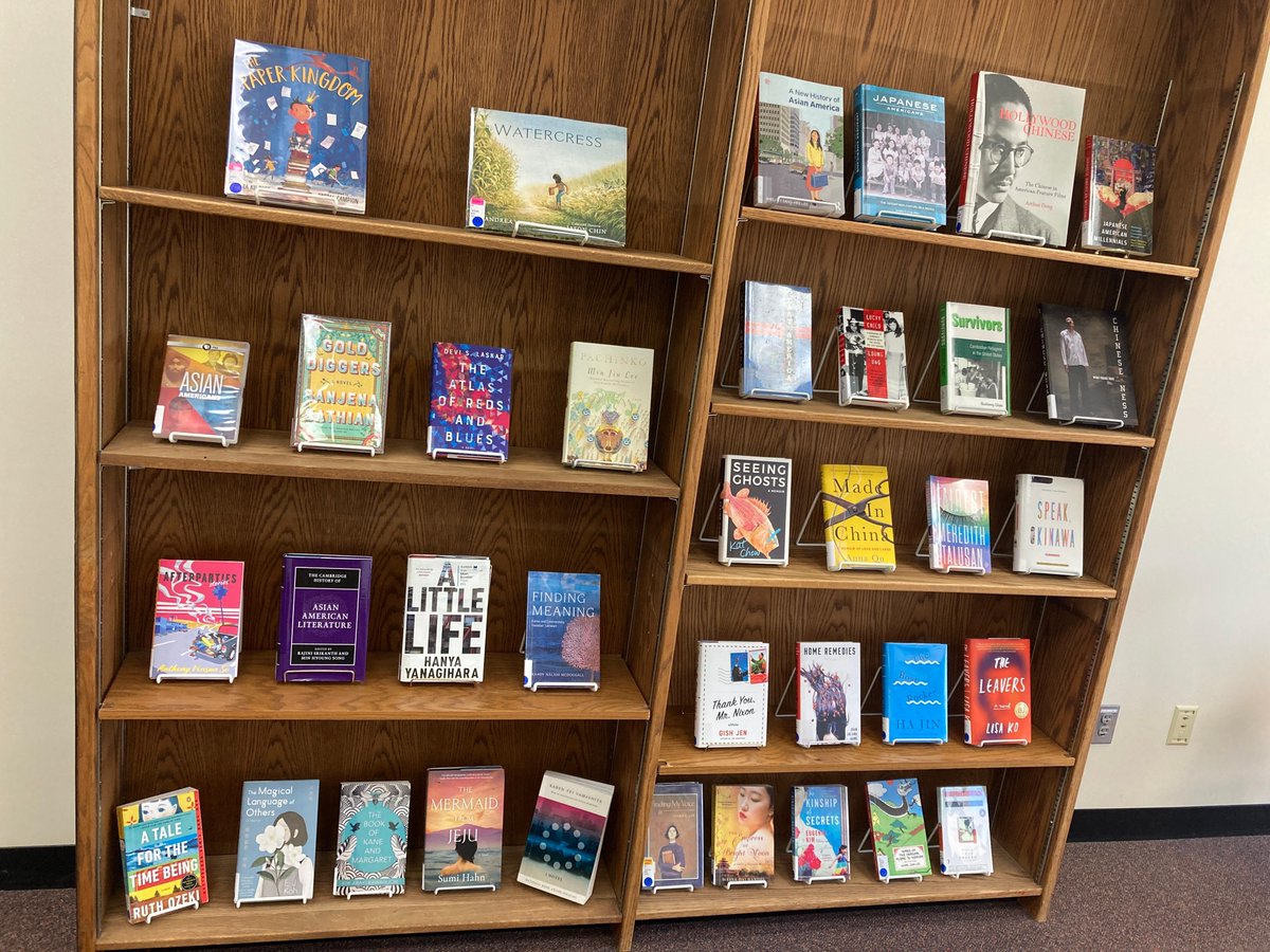gustavuslibrary's tweet photo. We celebrating Asian American and Pacific Islander Heritage Month till the end of May with a display of fiction and nonfiction materials by AAPI authors. Come check it out in the GLA Reading Room on the library's main floor! https://t.co/kU5KdA0a4v