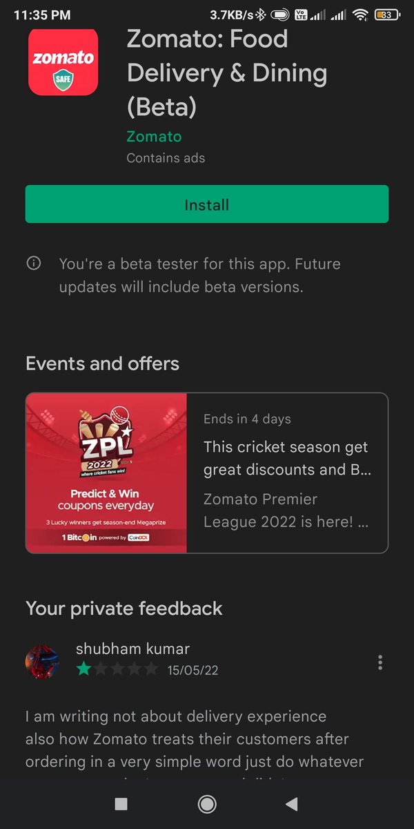 shubi77's tweet photo. @zomatocare @zomato the reason of installing https://t.co/Nr1NisI5wN