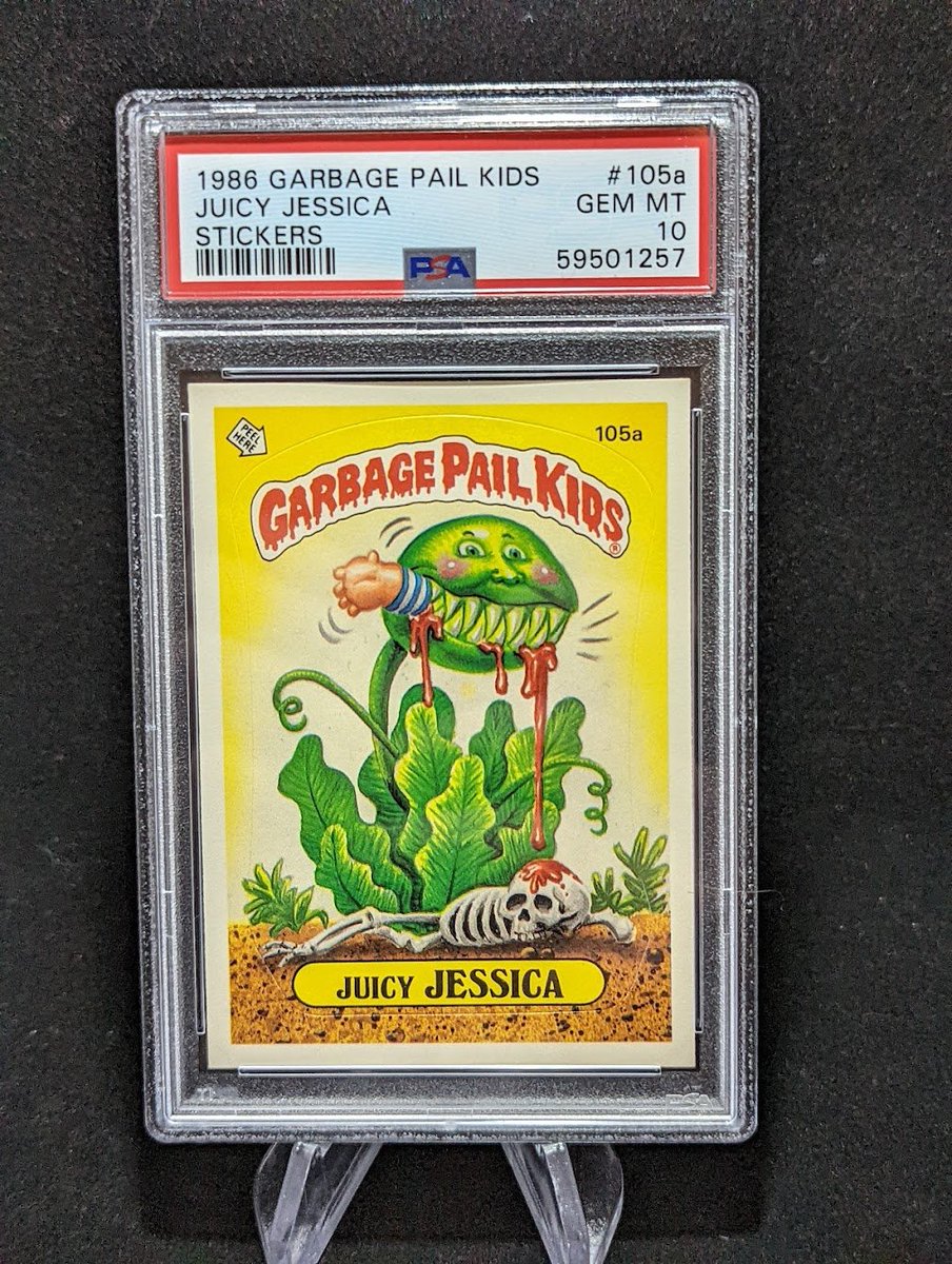 cwbreaks's tweet photo. 1986 Garbage Pail Kids #105a Juicy Jessica
PSA 10 (pop 43): $85 https://t.co/E3MGwqLWBK
