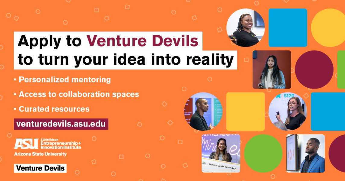 EntrepreneurASU's tweet photo. DEADLINE IS TODAY to apply for @ASU Venture Devils to:
- Develop an entrepreneurial mindset
- Connect and collaborate with our community
- Access resources to help build your idea
https://t.co/XEgmfh6F3Q #Entrepreneurship #Innovation #VentureDevil #DemoDay https://t.co/ehHLQAHZEp