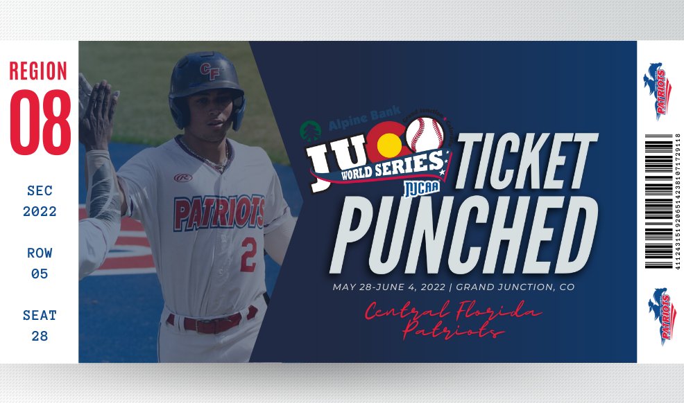 Ticket Punched 🎟️👊

For the first time since 1998, the Central Florida Patriots capture the FCSAA/NJCAA South Atlantic District Championship title and advance to the 2022 #NJCAABaseball DI World Series.

njcaa.org/sports/bsb/202…