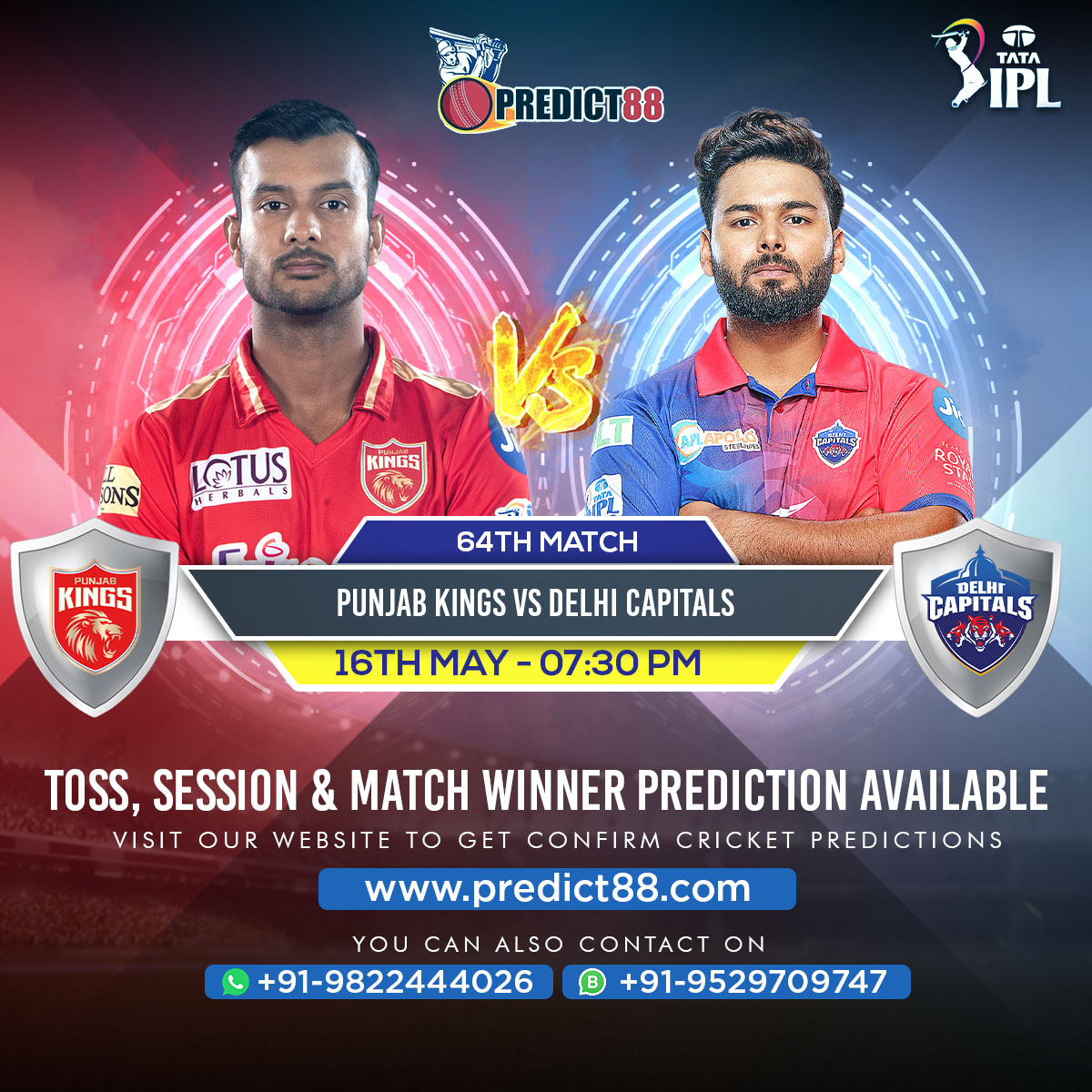 Predict88cricke's tweet photo. Indian Premier League 2022.
64th Match
Punjab Kings vs Delhi Capitals
100% Confirm Match Report Available On Our Website . For More Details Contact On WhatsApp.
#predict88 #indianpremierleague #chennaisuperkings #mumbaiindians #royalchallangersbanglore #sunrisershyderabad https://t.co/4NrawqEwzI