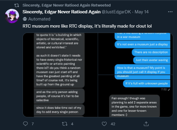 VibezyRBLX's tweet photo. 🛑THE #RTC MUSEUM DRAMA🛑

This is the only time you'll probably see me address any drama on Twitter since when joining I promised to avoid it! but I don't want to be attacked just because of this ^^ (it's quite long so I'm sorry) https://t.co/1hyRpO1hjh