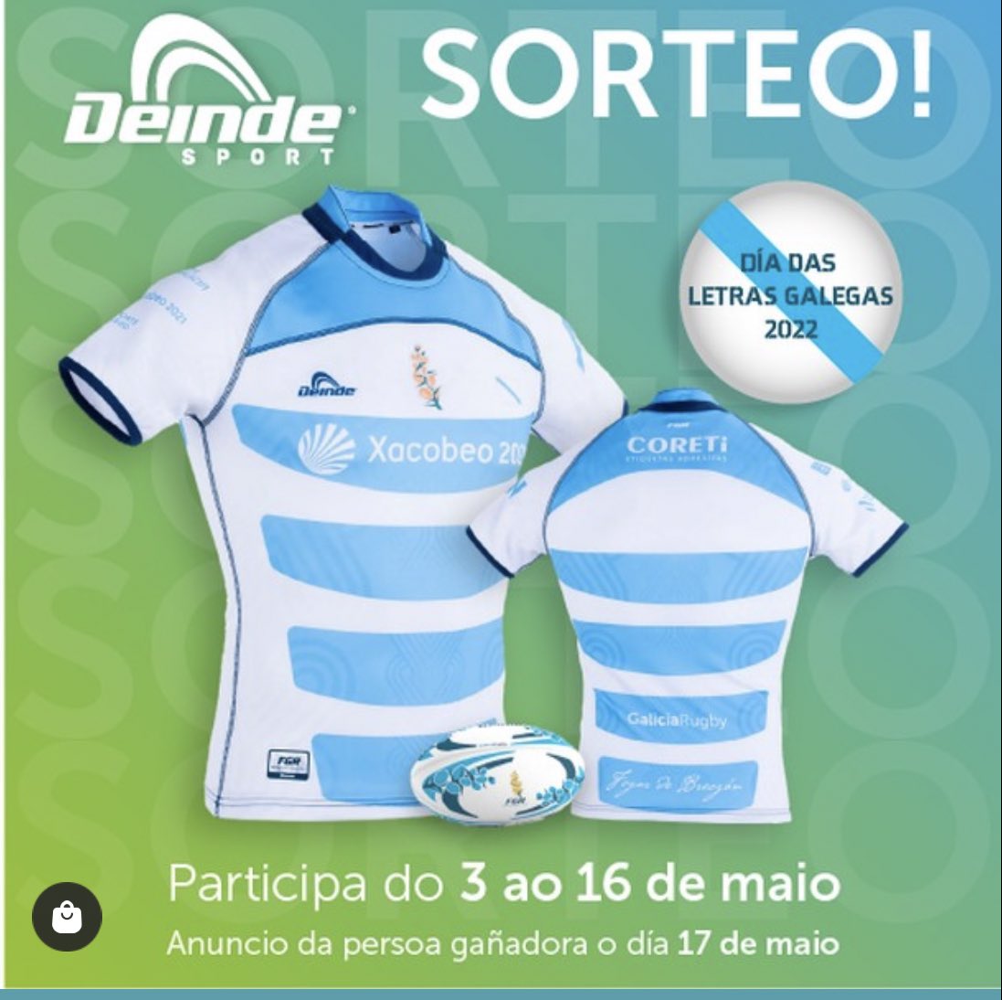 RugbyGalicia's tweet photo. 👏 E co galo deste dia os nosos amig@s de #Deinde estan a facer un sorteo da camiseta oficial de xogo da @RugbyGalicia  e un mini 🏉 

No seu #Instagram tedes as instrucciones  do sorteo 

👉 https://t.co/hUVAUT4L3g

#MoitoRugby  #17deMaio #DiaDasLetrasGalegas https://t.co/JgVQWAf33Q