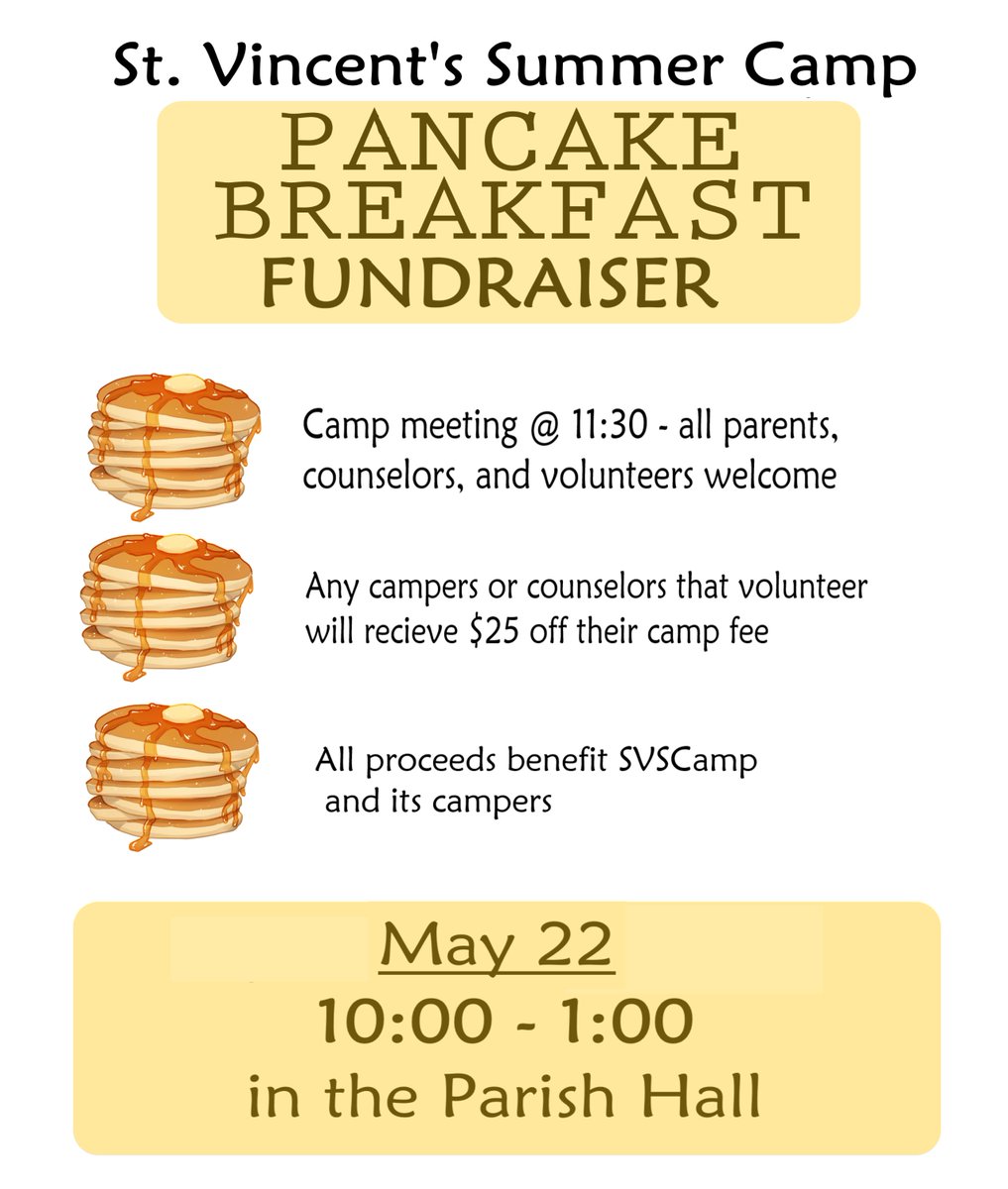svscamp's tweet photo. Next Sunday! Come support camp with some #hotcakes #wegotem 🥞 https://t.co/FghV5IIQX2