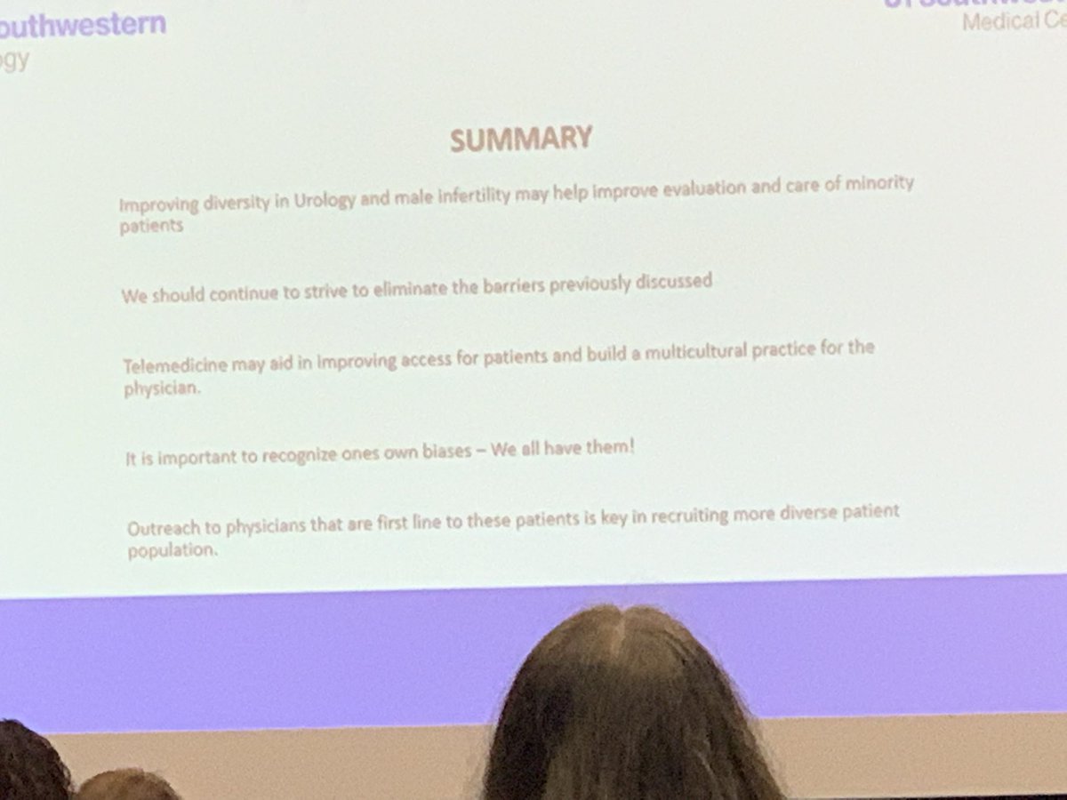 niki_parikh's tweet photo. . @tolubakar gave an incredible talk on building infertility practices that support multicultural patients. What we can do:
✅ improve provider diversity
✅ improve access (telemedicine is a tool)
✅ recognize our own biases 
✅ outreach is key
@SMSNA_ORG @SSMR_malefactor #AUA22 https://t.co/xkxhepZ6Je