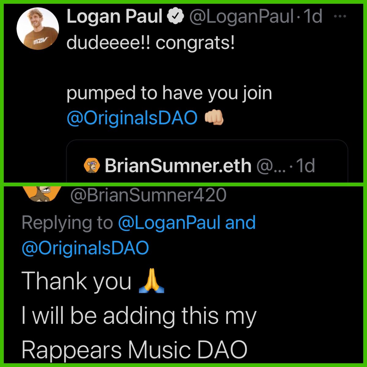 BrianSumner420's tweet photo. #RAPPEARS 📰 RECAP!
🍐 DAO is not live until https://t.co/7OvA9Gx53o mint fills. Plenty of $APE giveaways to win by minting(see discord).
🍐Our community is now 1/99 in the @OriginalsDAO by @LoganPaul 
🍐 #1-1500 NFTs revealed!
🍐 NFT staking live on https://t.co/9RKln1ZYoF https://t.co/n9Jic9p3iV
