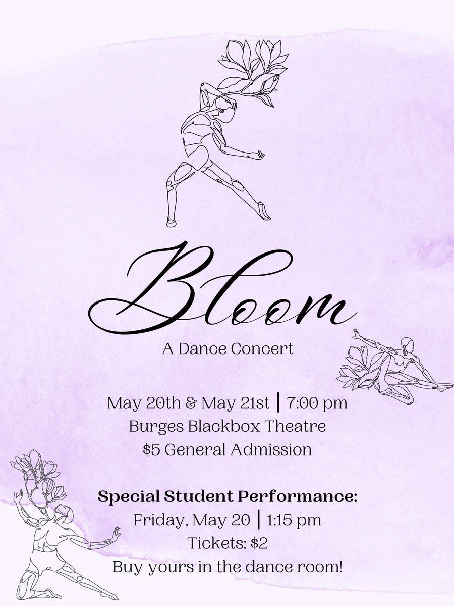 BurgesDance's tweet photo. Happening THIS WEEK! Hope to see you there! 
#burgesdance #amicichorea #nhsda #burgesmustangs #oneburges #bechslife #episdfinearts #iamepisd #episdproud #bloom https://t.co/FESwx02AAW