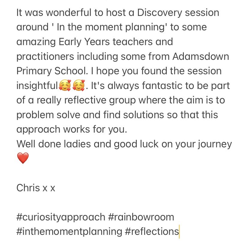 AdamsdownPrm's tweet photo. Early years staff attended training this week on how to develop a curiosity led approach to provision 🌟
Lovely feedback from the provider 👍
#aimhigh #bekind #showrespect
🌍 https://t.co/kwWt9EFezi