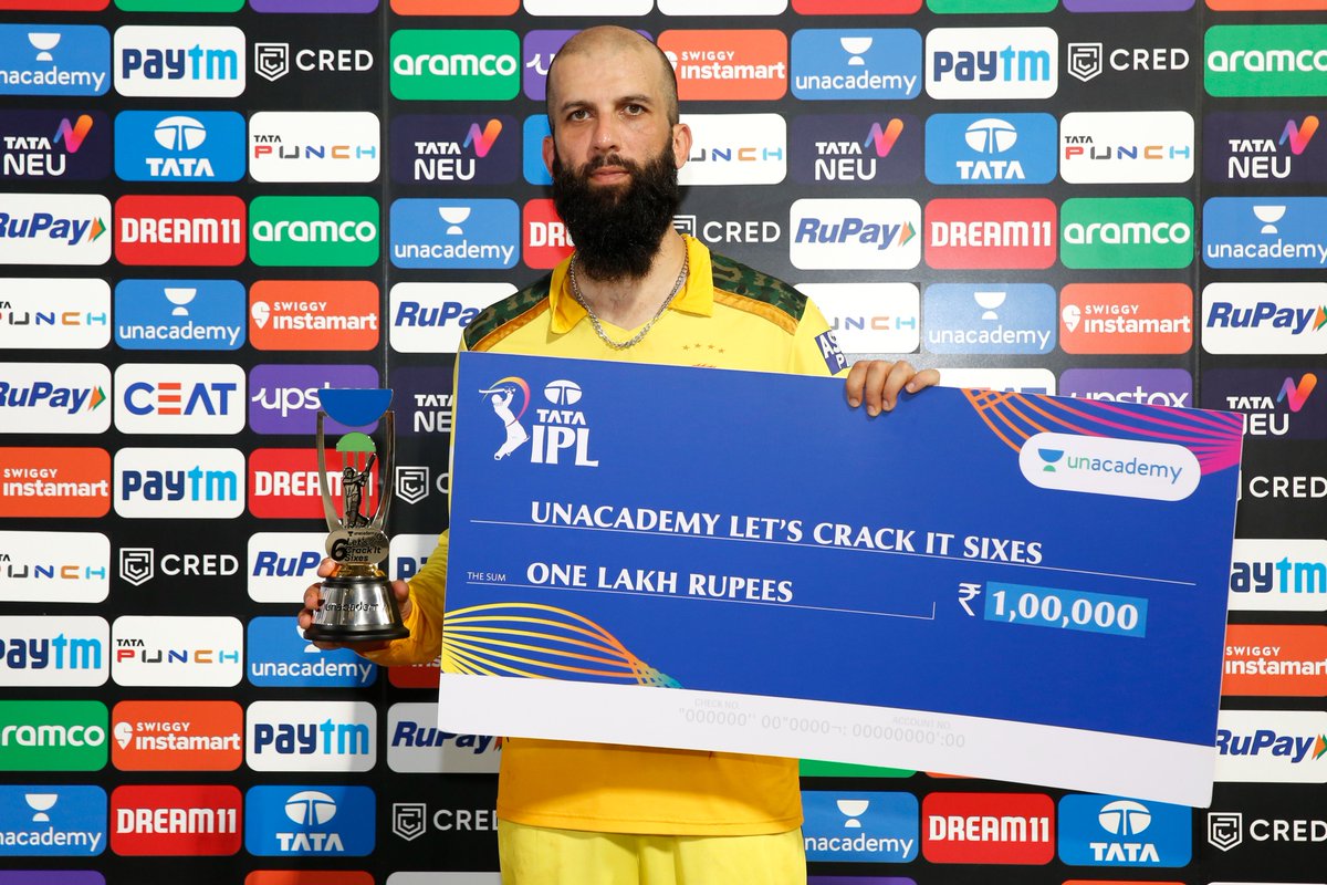 IPL's tweet image. Unacademy Let&apos;s Crack It Sixes of the Match between @ChennaiIPL and @gujarat_titans is Moeen Ali.

#TATAIPL @unacademy #LetsCrackIt #CSKvGT