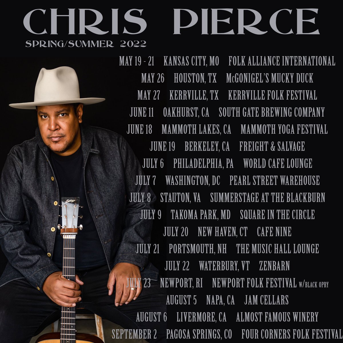 Spring/Summer U.S.Tour Dates!  Hope to see you out there folks! chrispierce.com #chrispierce #americansilence