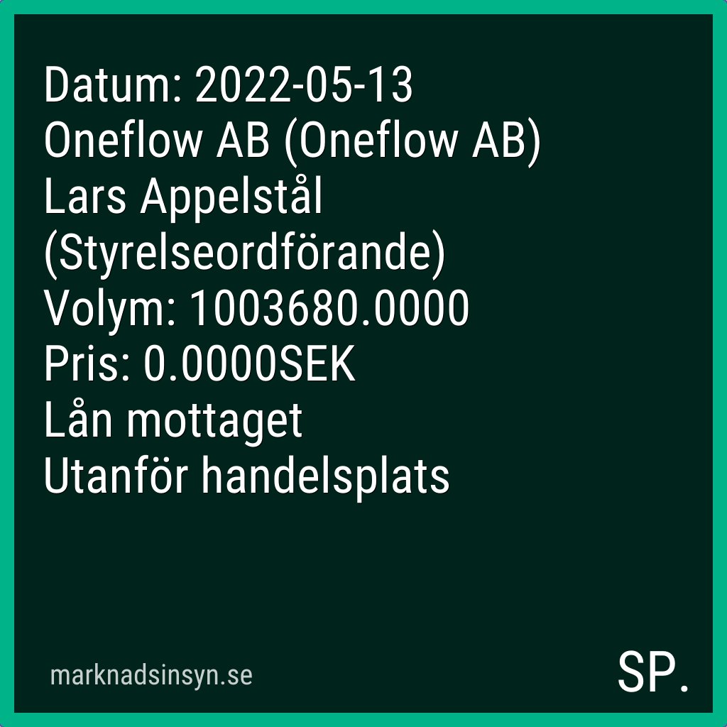 svenroed's tweet image. Få SMS via marknadsinsyn.se. Datakälla: FI Insynshandel. #oneflow #SE0017564461 $onef oneflow
