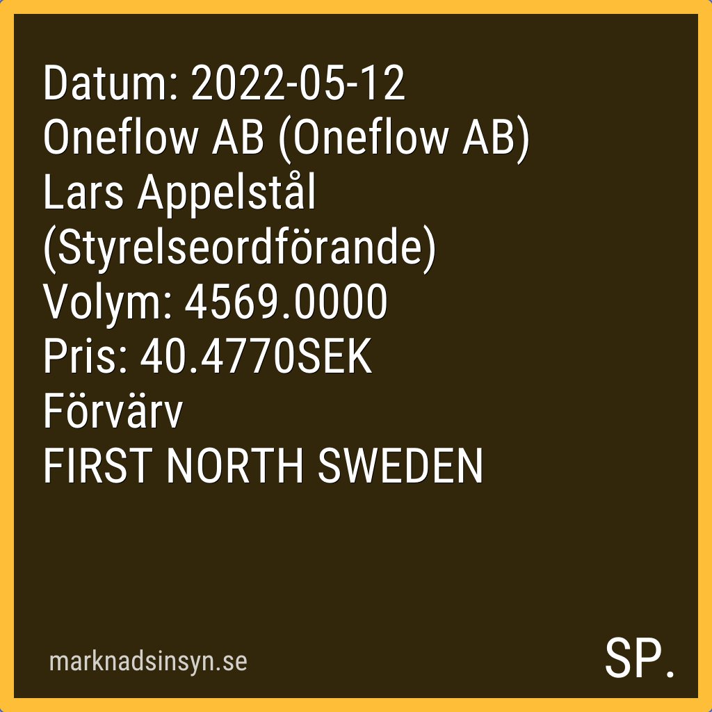 svenroed's tweet image. Få SMS via marknadsinsyn.se. Datakälla: FI Insynshandel. #oneflow #SE0017564461 $onef oneflow