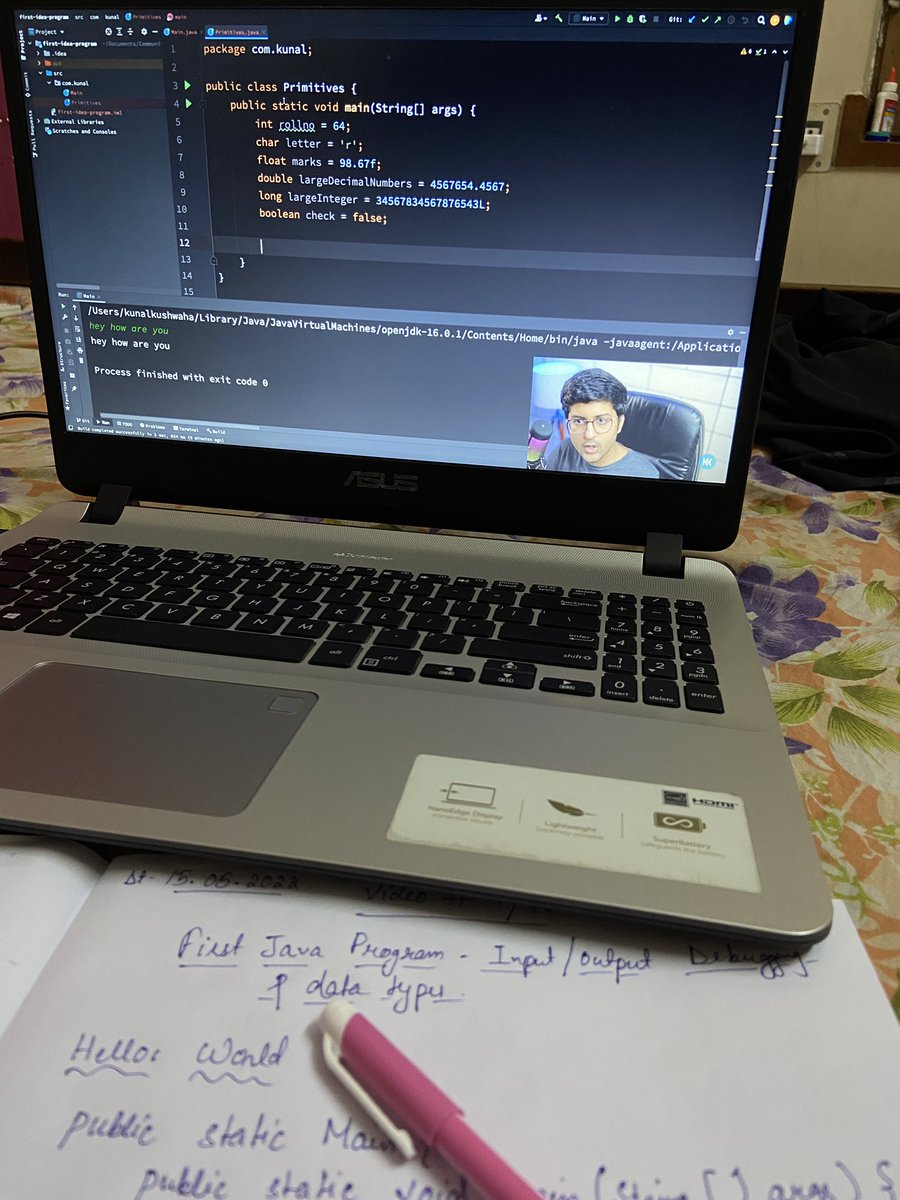 AmitRunsAds's tweet image. Day 4 of #DSAwithKunal 
Topic covered: First Java Program - Input/Output, Debugging & Datatypes
@kunalstwt #opensourcelearning #learninginpublic