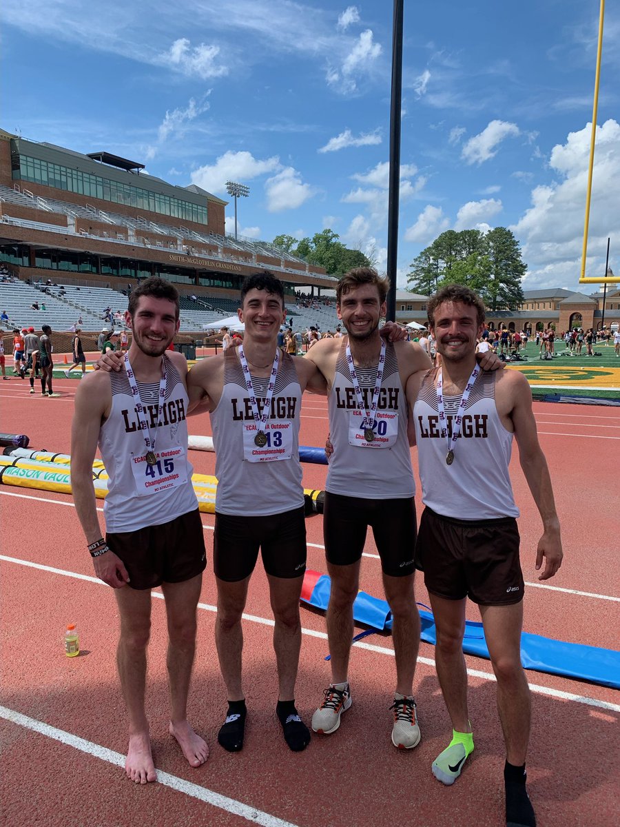 LehighTF's tweet photo. 🚨 SCHOOL RECORD ALERT 🚨

Jake Martinez, Brandtson Duffie, Kerem Ayhan and Kyle Burke broke the 4x800 school record in their first-place finish at the IC4A/ECAC Championships today! Congrats guys 🎉 https://t.co/ztWJRPBNB0