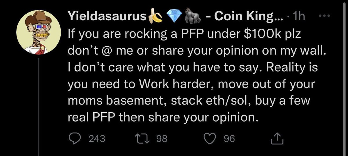 natealex's tweet photo. This is why many people hate bored apes. Money does not make a person interesting

What a total dickhead https://t.co/0v9huOFKcG