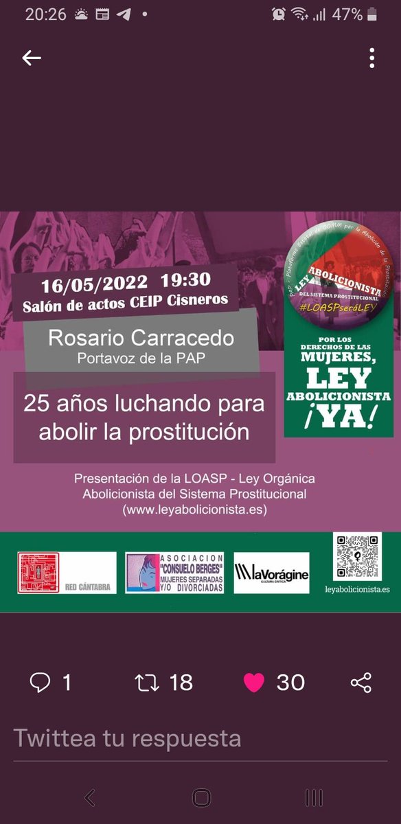 rosariocarrace2's tweet image. Mañana estaré  Santander explicando la  #LOASP la ley impulsada x la PaP y elaborada por el MF: reparación integral de las mujeres prostituidas; persecución de todas las modalidades del proxenetismo; desactivación de la demanda.. Únete #Juntasomosmasfuetres.