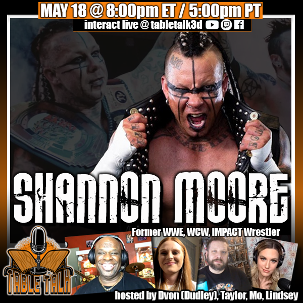 tabletalk3d's tweet photo. Former WCW, WWE, Impact wrestler - the Prince of Punk - @TheShannonBrand stops by #TableTalk to open up about his storied career, neck injuries, the Book of DILLIGAF, so much more!

Join @TestifyDVon &amp; the crew for a LIVE, interactive discussion this Wednesday https://t.co/9FYhufBvfT
