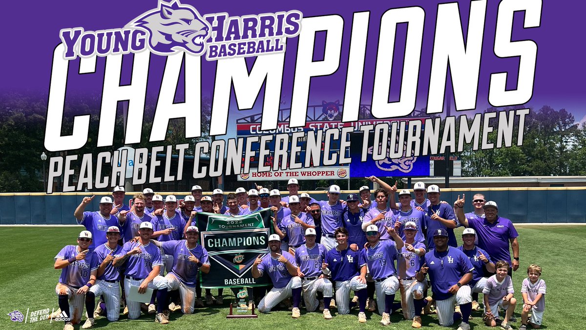 YHCAthletics's tweet photo. BSB | @YHCBaseball are @PeachBelt Tournament champions for the second time in three seasons! @NCAADII Tournament brackets will be released at 10 p.m. tonight on https://t.co/ObigfQLiff! #DefendtheDen https://t.co/FJRTOXDNlc