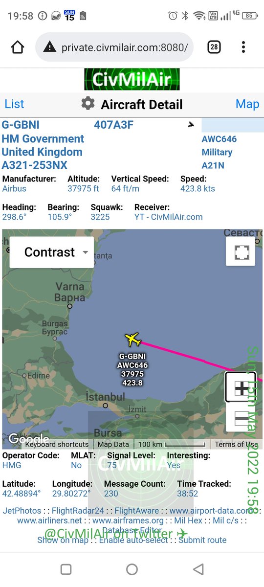CivMilAir's tweet photo. ✈ #BorisForceOne - UK PM @BorisJohnson - 38,000ft heading over the Black Sea returning from Abu Dhabi

🇬🇧 HM Government
A21N G-GBNI AWC646 https://t.co/CWBqZ77BuX