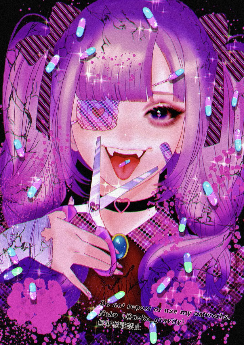 💜💜💖 【病みかわいい展】に投稿したイラストです✍🏻✨ #創作 #病み