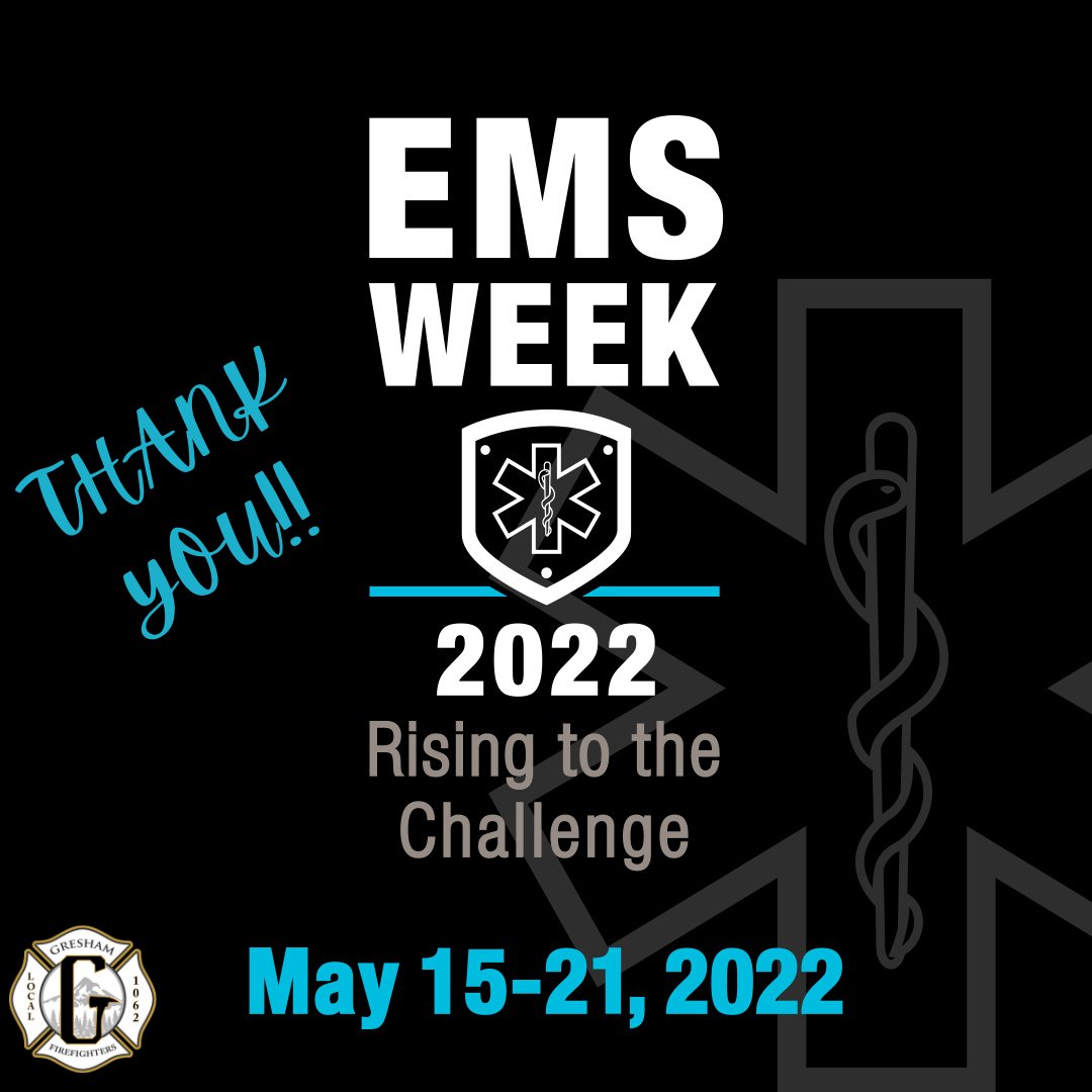 Today is the start of National EMS Week. We want to take a moment to recognize and thank all of the Gresham Fire Paramedics and EMT's for their service to the community members. Thank you to all of the EMS community members nationwide!🚑 #emsweek #emsweek2022 #paramedic #emt