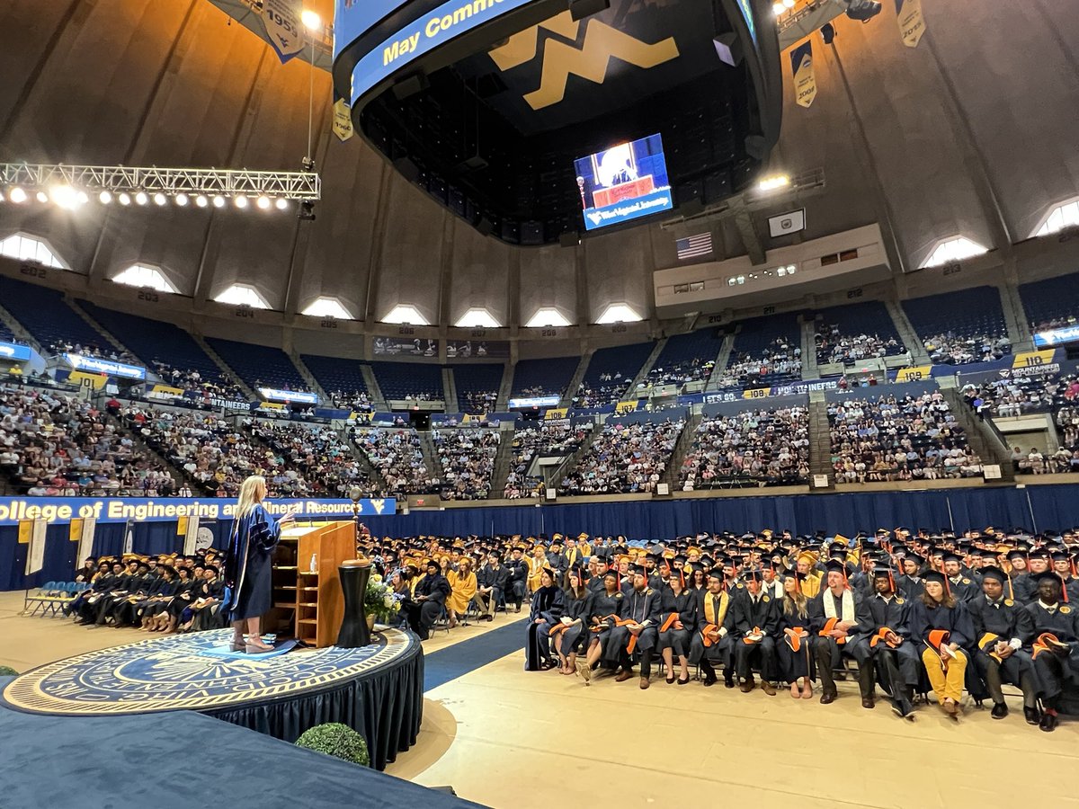 WVUDeanMago's tweet photo. Thanks to Kerri Knotts for an outstanding and inspiring speech to our @wvustatler graduates during the Spring 2022 Commencement  Ceremony #LetsGo #WVUgrads https://t.co/x1GHhJ3FMM