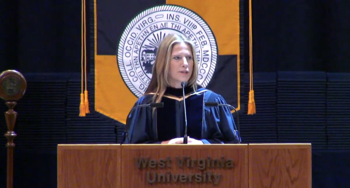 WVUDeanMago's tweet photo. Thanks to Kerri Knotts for an outstanding and inspiring speech to our @wvustatler graduates during the Spring 2022 Commencement  Ceremony #LetsGo #WVUgrads https://t.co/x1GHhJ3FMM