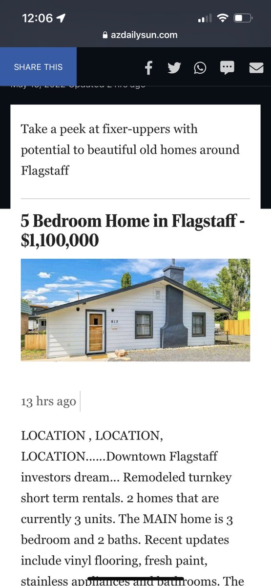 RunningTrent's tweet photo. “Fixer upper” in Flagstaff. Cool 1.1 million. https://t.co/PNdzmAz8Kt
