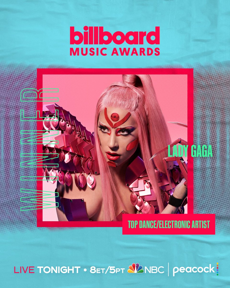 BBMAs's tweet photo. The award for Top Dance/Electronic Artist goes to @ladygaga! #BBMAs https://t.co/DNaliRCVRT