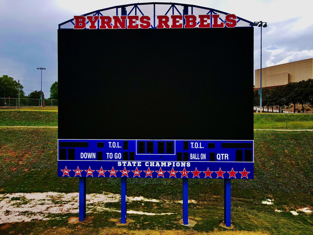 New Byrnes scoreboard at Nixon Field. <a href="/ByrnesFootball/">Byrnes Rebels Football</a> Graduation will be on the big screen!