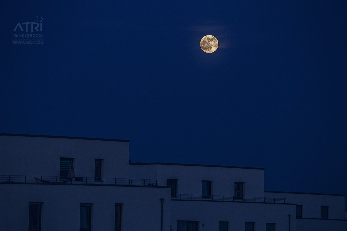 ReneGrodde's tweet photo. #Vollmond am Abend. In wenigen Stunden wird es eine #Mondfinsternis geben. Der #Erdschatten (bis auf einige rote Wellenlängen) verdunkelt den #Mond und dieser wird rot glühend nahe dem Horizont zu sehen sein (ca. 4:30 Uhr morgen früh). https://t.co/MQXCLSvrhk
