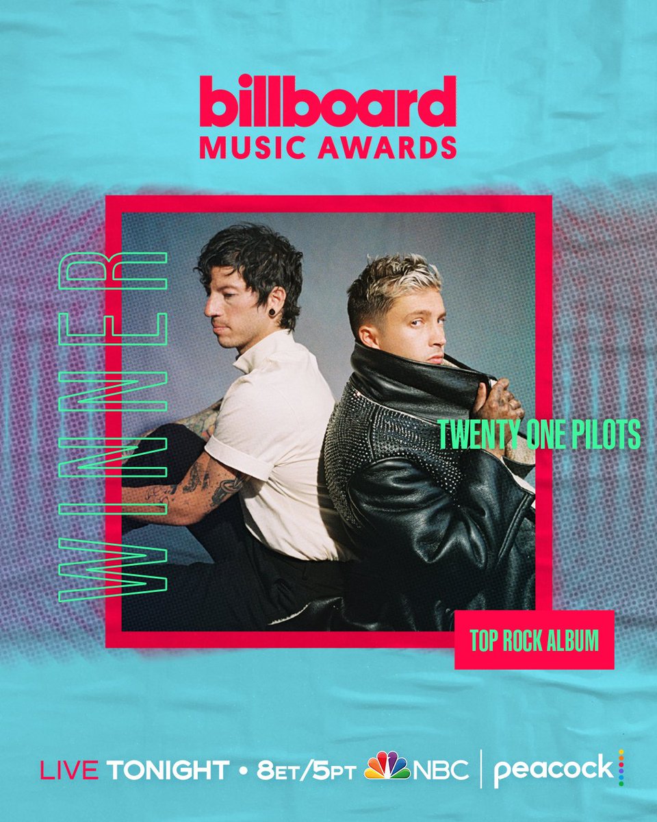 BBMAs's tweet photo. Congrats, @twentyonepilots on your Top Rock Album win for “SCALED AND ICY” 💽 #BBMAs https://t.co/VjCGGopjXL