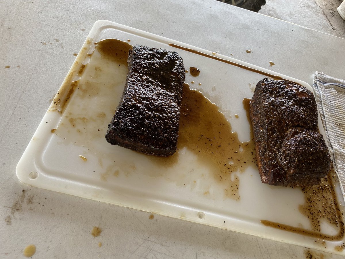 fillio15's tweet photo. It’s porkbelly brisket time!! My trusty @ThermoProBBQ guided me along the way. 1 is my rub, the other is Heim. Both taste amazing! #homemade #barbarque #bbq #Texas #StickBurner https://t.co/IzQ2dfcJ7L