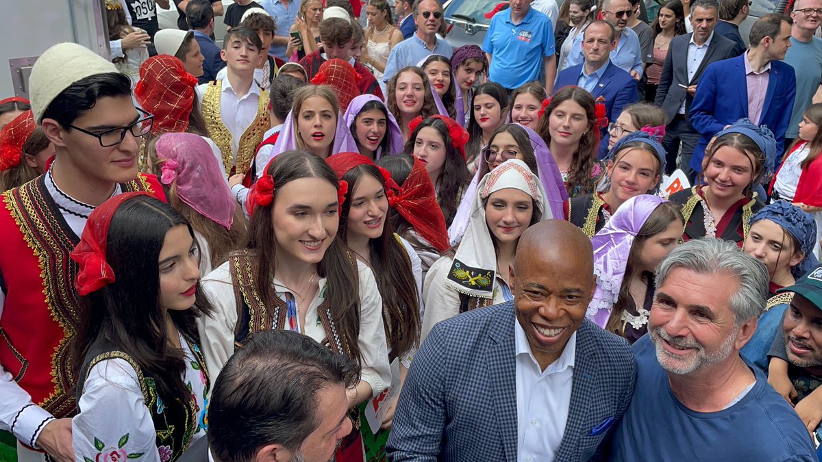 Mayor Adams poses with the Albanian community