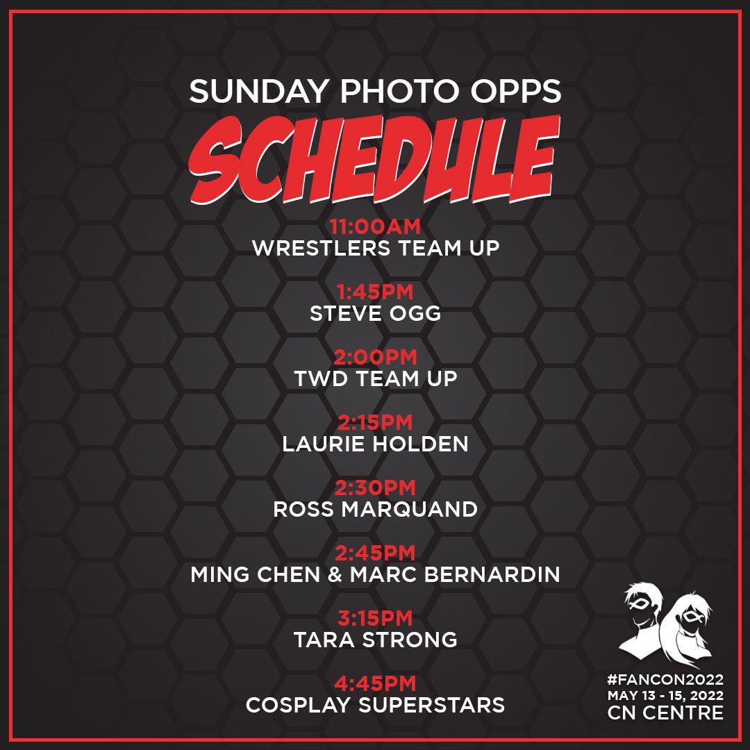 northernfancon's tweet photo. This just in … a few photo opp scheduling changes! Check it out!
#NorthernFanCon #cityofPG #takeonPG #FanCon7 https://t.co/nszd4rNeqh