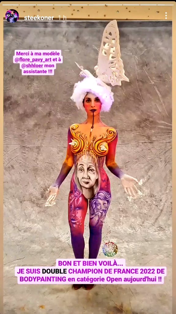 Mlle_MMA's tweet photo. Pendant ce temps @steekoner devient DOUBLE Champion de France 2022 de #bodypainting ... et ça c'est "chouette"!!

WOULO! BRAVO !!! 🎉🎉🎉🎉

#Guadeloupe #Talents #Art https://t.co/uwKkRdlH3D