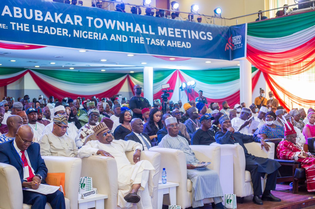 atiku's tweet photo. I was honoured to be part of the Atiku Town Hall Meeting earlier today in Abuja. The consensus is that if we can enthrone a regime of security and unity, it will pave the way for the economic policies that will usher in prosperity and economic development to take firm root. https://t.co/Lp5dGE9HMH